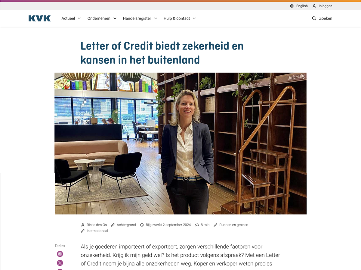 Screenshot of the article written by Marloes Wittebroek about the Letter of Credit on the COC website.